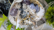 Crackle Quartz, Selenite & Artificial Moss in Seashell (stand Included)