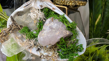 Load image into Gallery viewer, Aura Quartz, Selenite Crystal &amp; Artificial Moss in Seashell (stand Included)
