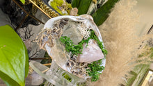 Load image into Gallery viewer, Aura Quartz, Selenite Crystal &amp; Artificial Moss in Seashell (stand Included)

