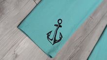 Load image into Gallery viewer, Ocean Drip Aqua Glitter Anchor Leggings LG NWT
