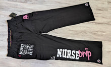 Load image into Gallery viewer, Nurse Drip Black &amp; Pink Glitter Medical Scrub Pants LG NWT
