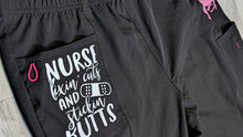 Load image into Gallery viewer, Nurse Drip Black &amp; Pink Glitter Medical Scrub Pants LG NWT
