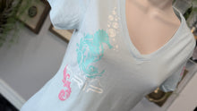 Load image into Gallery viewer, Ocean Drip Glitter Seahorse Tee Shirt Top XS NWT
