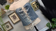 Monkl Shimmer Denim Jean Tube Crop Top MD NWT