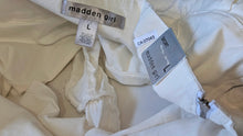 Load image into Gallery viewer, Madden Girl White Pleated Military Pleated  Denim Skort LG NWT
