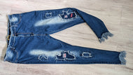 Stars Darkwash Frayed Hems Denim Patch Skinny Jeans sz34