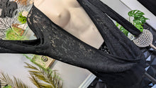 Load image into Gallery viewer, Black Lace Draped Surplice Long Blouse Top 2X
