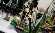Artificial White Bamboo Orchid Arrangement with Black Vase