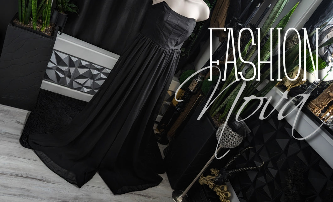 Fashion Nova Black Strapless Bone Corset Flowy Sheer Pant Suit MD-LG