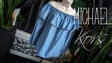 Load image into Gallery viewer, Michael Kors Denim Look Off Shoulder Ruffle Top MD
