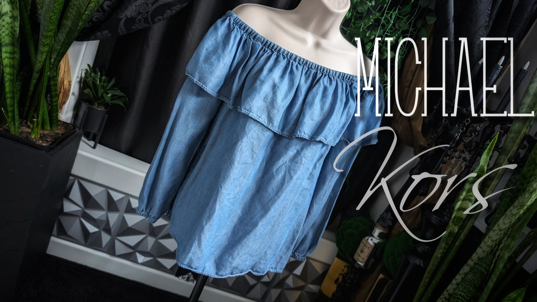 Michael Kors Denim Look Off Shoulder Ruffle Top MD