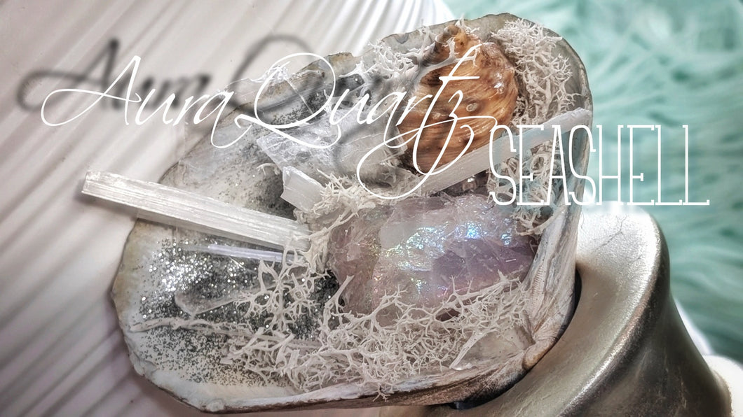 Angel Aura Quart Selenite Crystal & Artificial Moss in Seashell