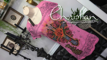 Load image into Gallery viewer, Christian Audigier Pink Rose &amp; Cross Rhinestone Accent Dress XL NWT
