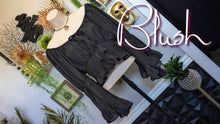 Load image into Gallery viewer, Blush Black Boho Ruffle Princess Sleeve Crop Top LG
