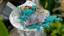 Load image into Gallery viewer, Amethyst &amp; Selenite Crystals in Moss Seashell (stand Included)

