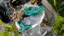 Load image into Gallery viewer, Amethyst &amp; Selenite Crystals in Moss Seashell (stand Included)
