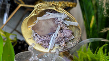 Load image into Gallery viewer, Amethyst &amp; Selenite Crystals in Moss Gold Seashell (stand Included)

