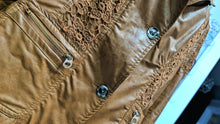 Load image into Gallery viewer, Point Zero Caramel Tan Pu Leather Embroidery Jacket LG *FLAW*
