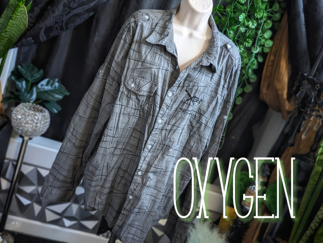 Men's Grey & Black Oxygen Button Down Shirt XXL