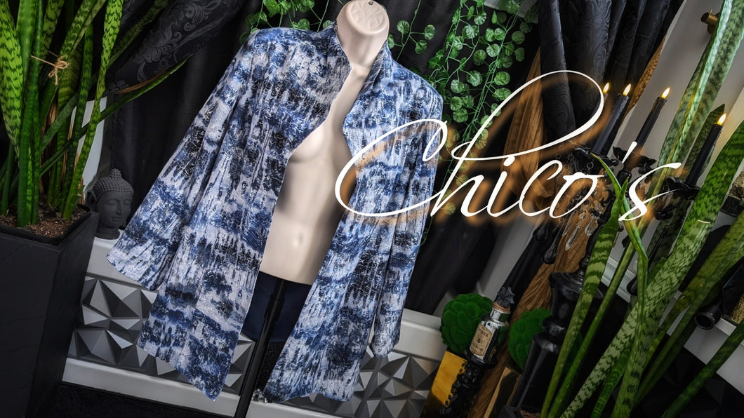 Chico's Metallic Silver & Blue Blazer Jacket 0(SM)