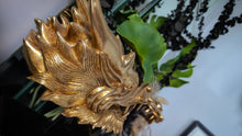 Load image into Gallery viewer, Gold Dragon Head Statue on Stand (has crack shown)
