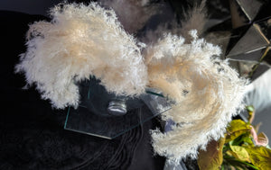 Vintage Glass & Chrome Metal Vase w/ Fluffy Pampas