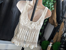 Load image into Gallery viewer, Billabong Boho Ivory Crochet Cotton Tank Crop Top MD
