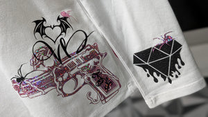 White Gothic Glitter Vixen & Morbid Drip Combo Shirt MD