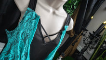 Load image into Gallery viewer, Turquoise &amp; Black Lace Surplice Scoop Tank Top XL
