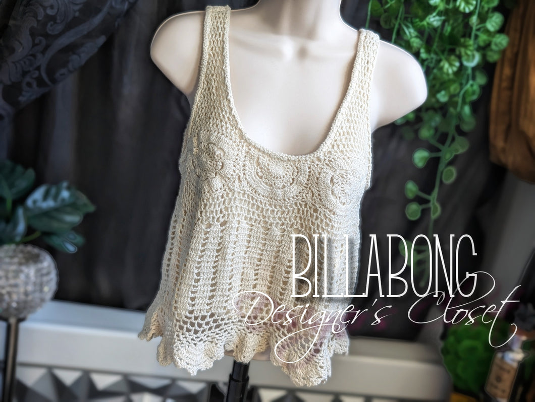 Billabong Boho Ivory Crochet Cotton Tank Crop Top MD