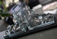 Glass Faceted Diamond Waterfall Book Ends 2pcs