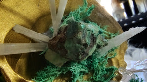 Emerald Selenite Crystal & Artificial Moss in Seashell