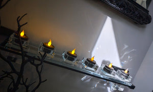Crystal Candle Holder w/Black Glitter Tealites
