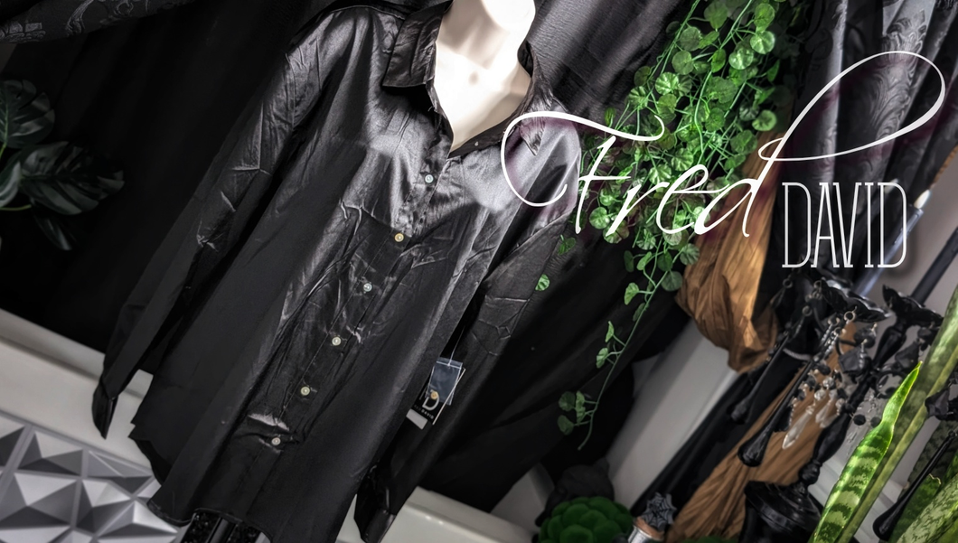 Fred David Black Silky Satin Blouse XL