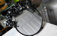 Handmade Skull & Crystal Mirror w/Back Storage