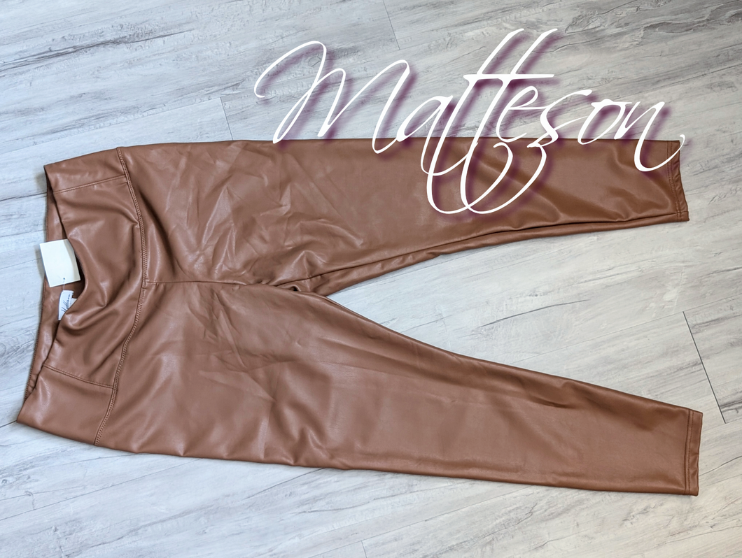 Matteson Coffee Tan Pu Leather Pants sz12/XL NWT