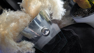 Vintage Glass & Chrome Metal Vase w/ Fluffy Pampas