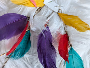 Colorful Dyed Feather Long Drop Earrings