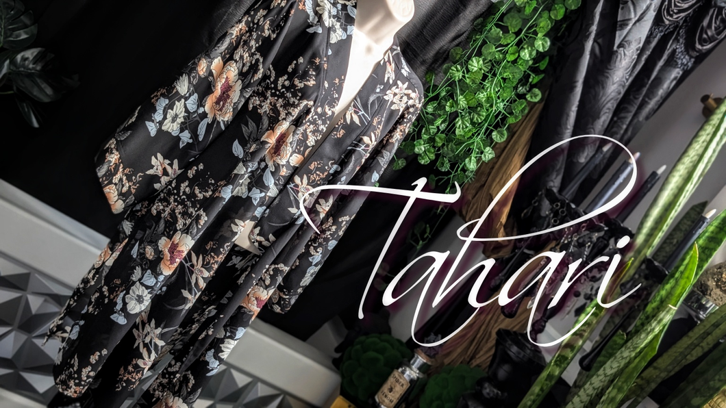 Tahari Black Floral Kimono Duster Cover Up SM-MD