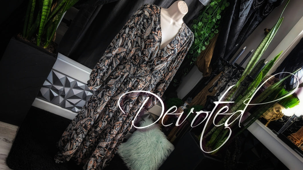 Devoted Black & Coral Paisley Long Sleeve Maxi Dress 1X