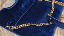Load image into Gallery viewer, Vintage Madison West Royal Blue &amp; Gold Velvet Hoop Handle Purse
