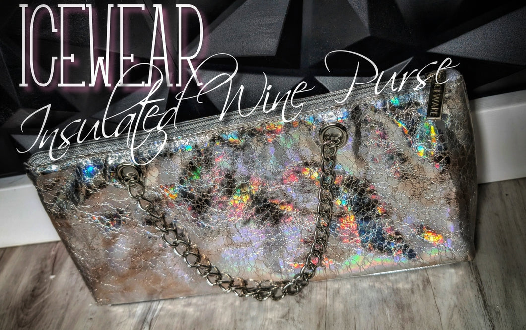 Icewear Insulated Metallic Silver Holographic Wine Cooler Purse NEW