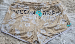Ocean Drip Custom Pressed Hibiscus Flower Shorts LG-XL