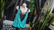 Load image into Gallery viewer, Turquoise &amp; Black Lace Surplice Scoop Tank Top XL
