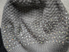Load image into Gallery viewer, Black &amp; Rhinestone Grey Knit Beanie Tuques
