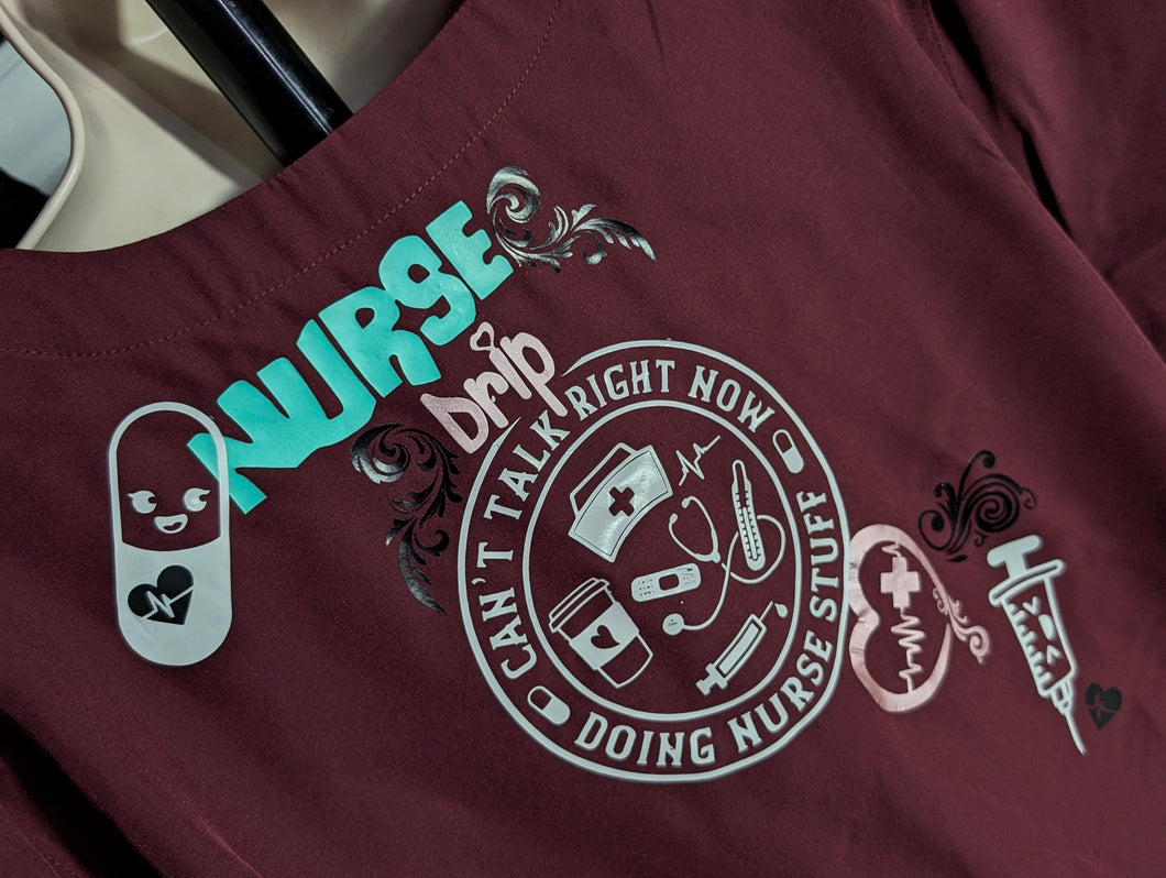 Nurse Drip Custom Pressed Scrub Top XL NWT