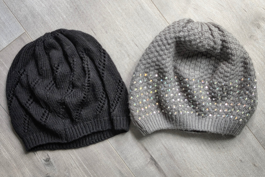 Black & Rhinestone Grey Knit Beanie Tuques