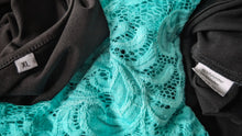 Load image into Gallery viewer, Turquoise &amp; Black Lace Surplice Scoop Tank Top XL
