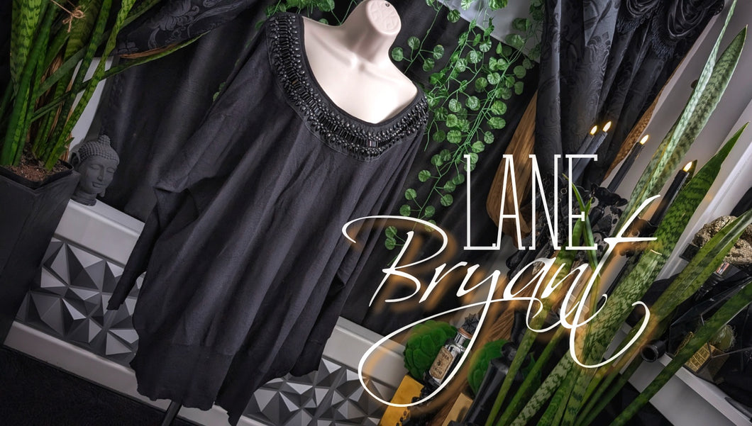 Lane Bryant Black Cowl Beaded Long Sweater XL-2XL