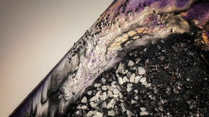 Wood Canvas Epoxy Resin Moonstone Crystal "SPACE" Art Piece